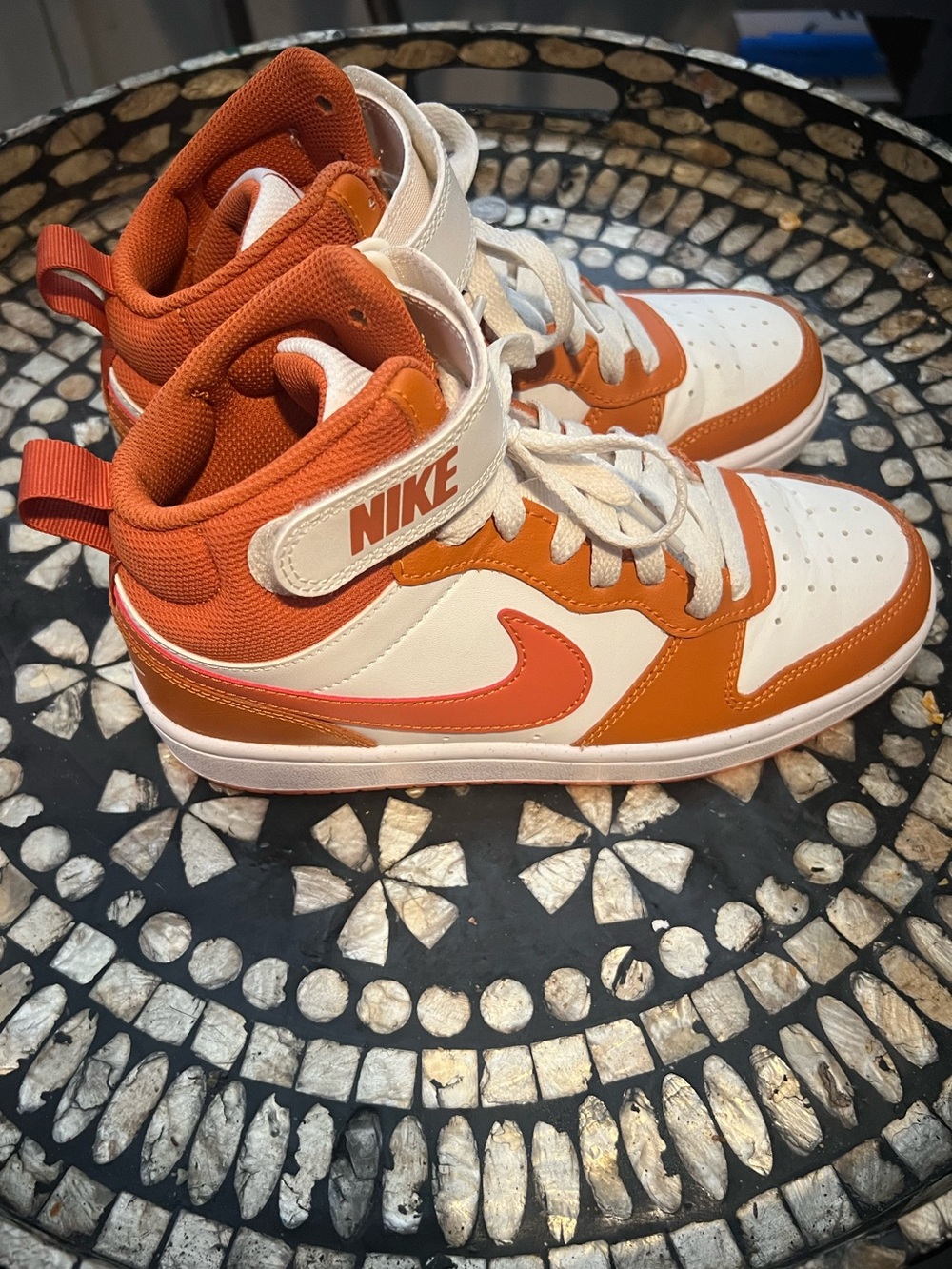 Nike Kids High-Top Court Borough Mid 2 (GS) Sneakers in Orange and White